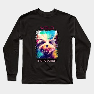 Yorkshire Terrier Dog Wild Nature Animal Colors Art Painting Long Sleeve T-Shirt